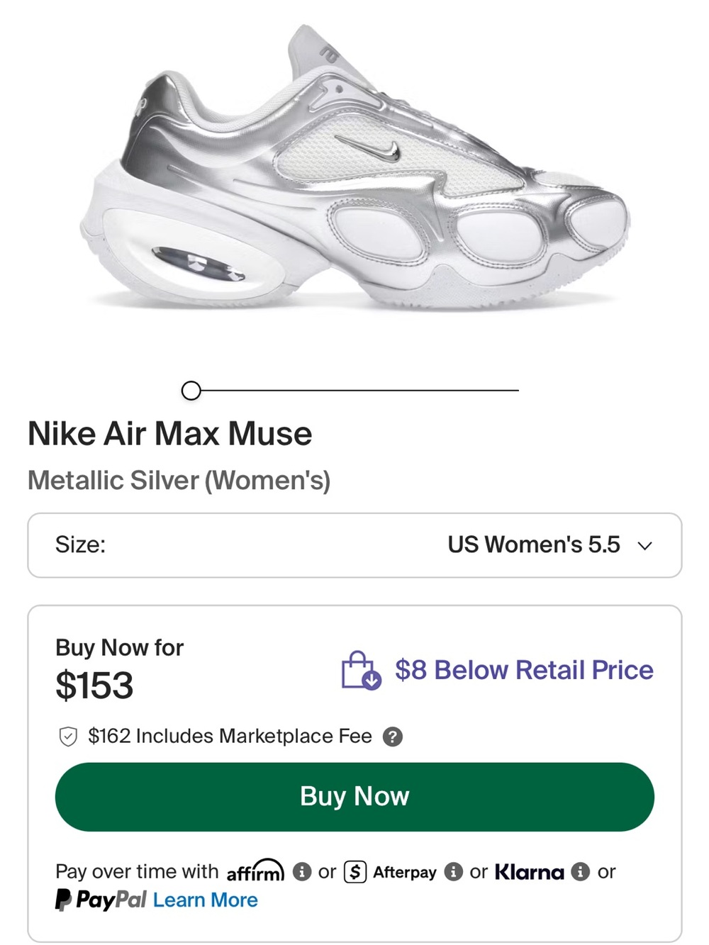 Nike Air Max Muse Women's Metallic Silver/White Running Shoes